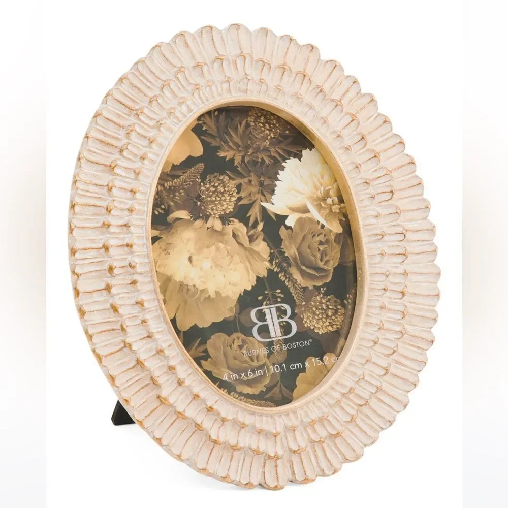 Burns of Boston 4 x 6 Oval Ornate Shabby Chic Gold Desk Top Picture Frame